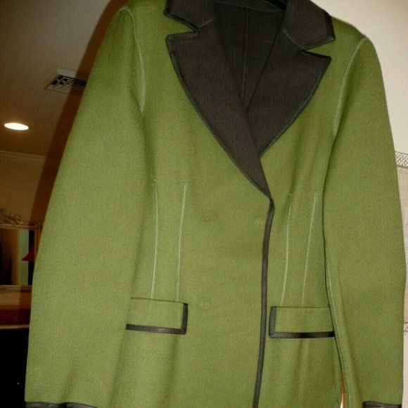 Philosophy Di Alberta Ferretti Long Wool Coat Olive Green with Brown USA Size 4 - Picture 2 of 16